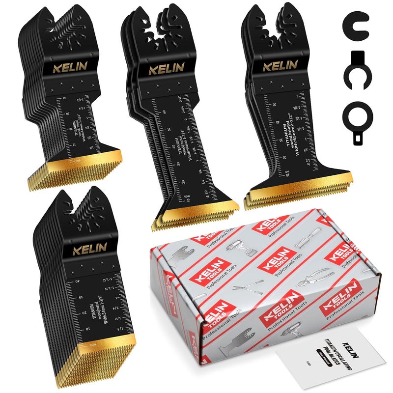 KELIN 28PCS Titanium Multitool Blades Kit, 4 Sizes Oscillating Tool Saw Blades Set for Metal and Wood Detail Cutting, Fit Bosch Fein Milwaukee Ryobi Dewalt - Image 1